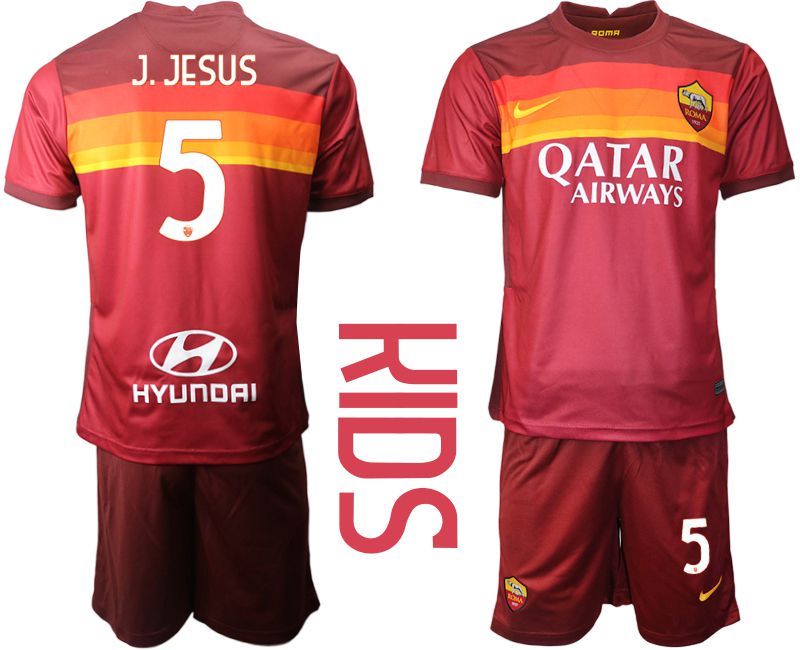 Youth 2020-2021 club AS Roma home #5 red Soccer Jerseys
